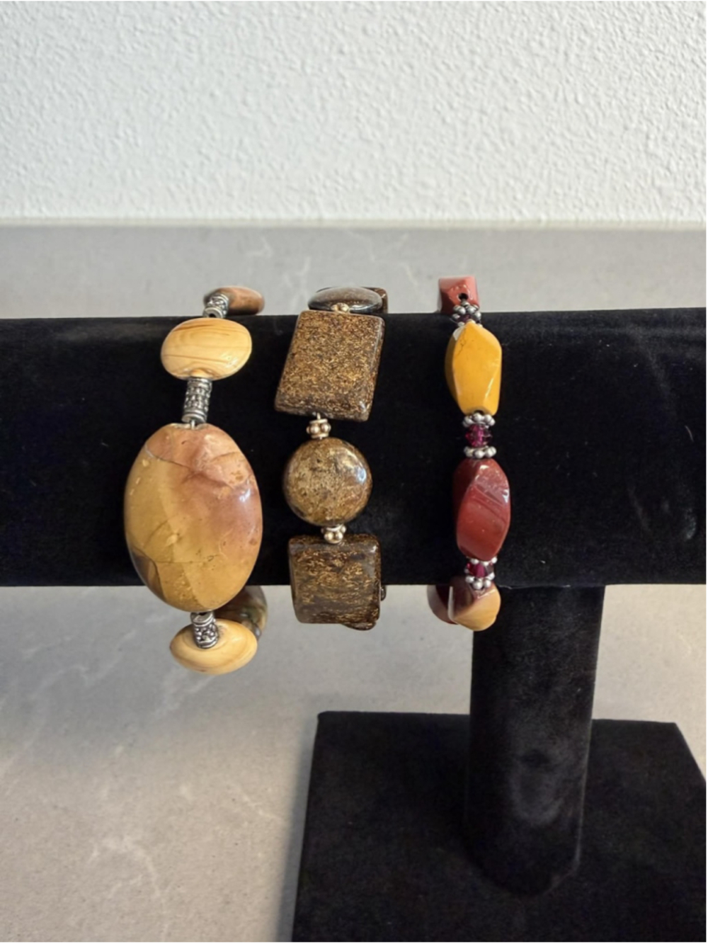 Artisan Stone Bracelet Lot of 3 Jasper Boho Earth Tone Beaded Jewelry Set